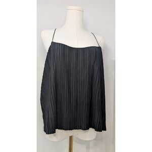 NWT A. New Day Black Pleated Cami Tank Top Square Neck Spaghetti Strap Womens XL